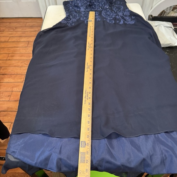 Blue Lace Embellished Sheer Sleeve Special Occasion Formal Dress‎ Sz 12  /#3820 - Picture 7 of 8